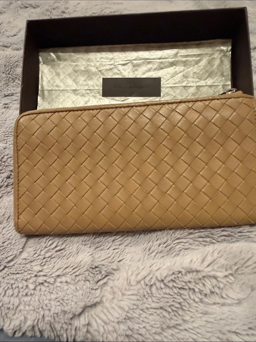 Bottega Veneta Tan Intrecciato Zip Wallet